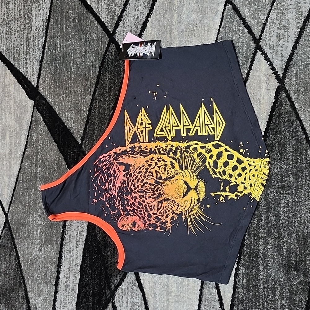 DEF LEPPARD GRAPHIC OMBRE LEOPARD RED TRIM ONE-SHOULDER ASYMMETRIC TANK-TOP